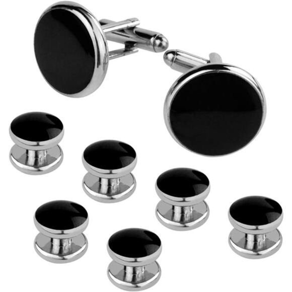 Tuxedo Studs and Cufflinks Set, Mens Cufflinks and Cuff Studs Set Cuff Links - Picture 2 of 8